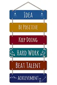 Artvibes Designer MDF Wood, Decorative Wooden Wall Hanger for Home Decor, Office (WH_3207N, Multicolour, Motivational) - Set of 6