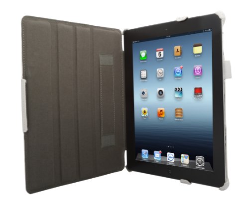 iPad 4 Hülle & iPad 3 Hülle | Smart Cover aufstellbar | Handschlaufe & Stylus-Halterung Luxus Leder für Apple Tablet 9 7 Zoll | Original Adento Marken-Design | Weiß - 5