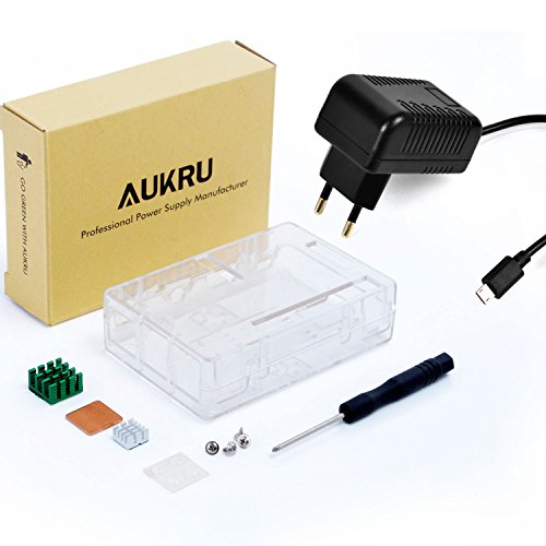 Aukru Micro USB 5V 3000mA Cargador con interruptor  Transparente Caja   disipador de calor para Raspberry Pi 3 Modelo B