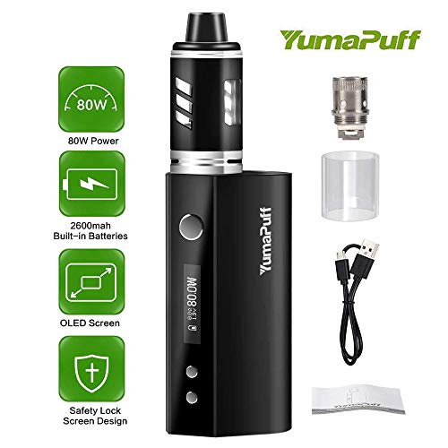 E Cigarette, New Updated YumaPuff Parrot 80W Box Mod Starter Kit,Rechargeable 2600mah OLED Screen Box Mod,No E Liquid, No Nicotine (Negro)