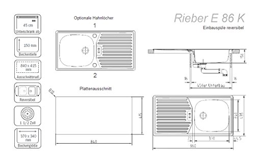 Edelstahlspüle Rieber E 86 K-EX mit Drehexcenter Spüle Edelstahl - 3