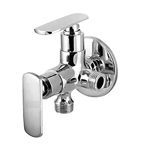 Jagger LAYSAN BAT Full brass quarter turn 2 Way angle valve, chrome finish 2 in 1 angle valve for pipe connection in bathroom with wall Flange and Teflon tape