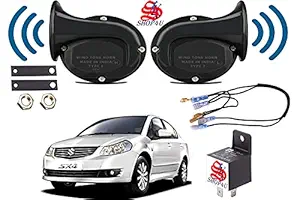 SHOP4U Square Shape Car Windtone Horn with Raley and Wire for Maruti Suzuki Sx4 (Set of 2 Horn with Relay and Wire, Black)