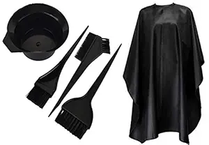 DEXO Professional Salon Hair Coloring Dye Brushes With Bowl And Hair Cutting Apron Cape Sheet for Men and Women For Salon And Home Use Hair Combo Accessories Black Pack of 1