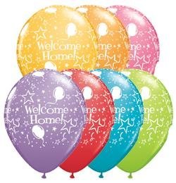 5 Latexballon Luftballon Welcome Home farbig weiß bedruckt ca. 28/ 30 cm (Ballongas geeignet) Lieferung erfolgt farbig sortiert