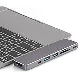 Aluminium USB Typ-C 3.1 Nabe Adapter 40GB/S Thunderbolt 3 Dock mit Typ-C Port, PD Ladegerät, 4K HDMI Ausgang, Kartenleser, 2 USB 3.0 Anschlüsse, für 2016/2017 MacBook Pro 13"/15", von AGPTEK, Grau