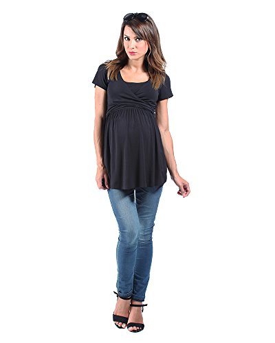 The Essential One - Short Sleeve wrap tie Nursing top - Large (16-18) - Black - EOM1