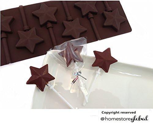 HomeStore Global, Summer Holiday Gift lollipop Silicon Chocolate Mould - Star Shape - Party Cake Cupcake Decoration - 24 Plastic sticks and plastic wraps included