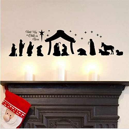 Myvovo Christmas Nativity Scene Wall Stickers Unto Us A Child is Born Nativity Vinyl Wall Decal - Christian Decor Mural　４０*１６０cm