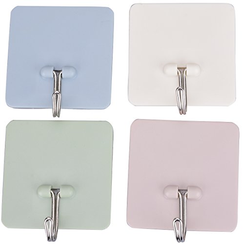 tankerstreet 4 Klebehaken Robuste für Kleidung über Tür (10 kg max.), Sticky Wandhaken für hängende Extra Stark, Badezimmer Küche Tür Kleiderbügel, Haken für Utensilien Geschirrtuch Selbstklebende, wiederverwendbar (Wasserdicht Mix Farben) - 2
