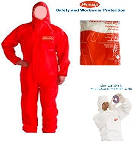 MICROSAFE LARGE RED BOILER SUITS Disposable Coveralls CAT 3 TYPE 5 & 6 - EC CERTIFIED 89/686/EEC