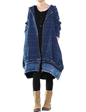 Vogstyle Damen New Loose Fit Hoodie Zipper Jeans Trench Coat mit Taschen