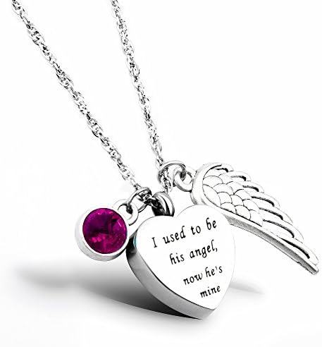 Urn Necklace I Used to be his Angel, Now he's mine Cremation Jewelry Memorial Necklace for Ashes (Jan)