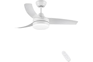 CJOY Ceiling Fans with Lights, White Ceiling Fan with Remote Control, 52'' Bedroom Ceiling Fans with Lamp 6 speeds, Tricolour Temperature, Dimmable Replacement LED, Quiet Reversible DC 3 Blades