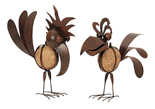 2 er Set Riesen Metall Figuren Vogel mit Stein 32cm bis 35cm rostfarben Garten Dekoration Vögel