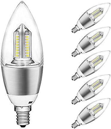 E12 LED Candle Light Justmysport 4 Watt LED Chandelier Bulb, E12 Candelabra Base LED Light Bulbs, 400 Lumens Bulb Torpedo Shape LED Bulb Cool White 6000K Dimmable(6 Pack)