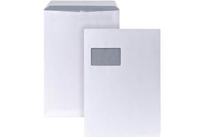 ‎POSTHORN MADE BY BONG POSTHORN Versandtasche C4 (250 Stück), selbstklebende Versandtaschen mit Fenster, weiße Versandtaschen mit grauem Innendruck für Sichtschutz, 324 x 229 mm, 90g/m²