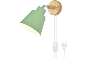 LZGS GO SWING BANDS Lámpara de Pared con Enchufe Macarrón Lámpara de Pared con Interruptor E27 Lámpara Tipo Mesilla de Noche de Madera para Salón y Dormitorio Lámpara de Pared con Enchufe Ajustable 110/220v (Green Plug)