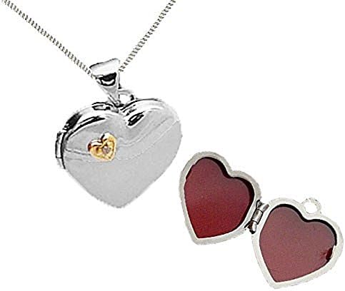 925 Sterling Silver Heart Locket and Chain. Gold Plated set with a Real Diamond- Valentines Day. April Birthstone