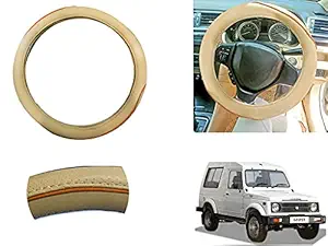 Auto Pearl - Ring Type Car Steering Wheel Cover Universal Genuine PU Non-Slip Natural Rubber Well Padded Grip Breathable Leatherite for - Gypsy King (Gold Signature Beige)