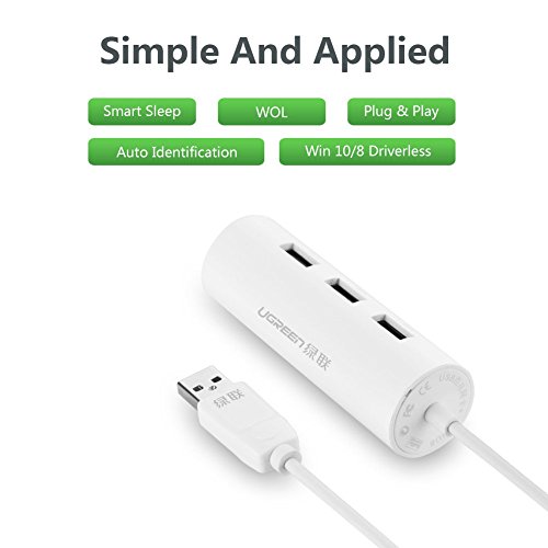 UGREEN 3 Ports USB 2.0 Hub mit rj45 Lan Fast Ethernet Netzwerkadapter Konverter 100 Mbps für Windows 10/8.1/8/7/Vista/XP,Mac OSX 10,6 bis 10.11,Linux und Chrome OS,Chromebook, PC oder Laptop Weiß - 5