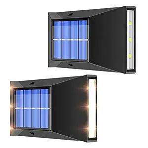 Solar Wall Lights for Outdoor 6 LED 2 Pack Solar Sensor Security Lights Home Decoration LED Up and Down Wall Night Lights for Garden, Fence, Yard, Driveway, Pathway and Front Door