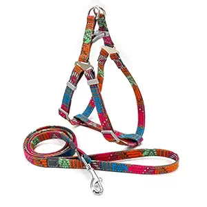 KUTKUT Adjustable Harness and Leash Set , No Pull, No Choke Bohemian Style ,Canvas Print, Breathable Vest for Dogs ( Size:M, Chest: 50-75cm)