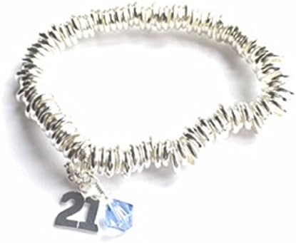21st Birthday Bracelet with Sterling Silver Stamped 21st Charm and Sparkling Aquamarine Swarovski Elements