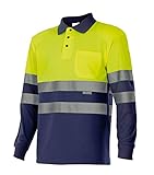 Reflectante Velilla 175 - Polo de alta visibilidad, manga larga (talla XL) color azul marino y amarillo fluorescente