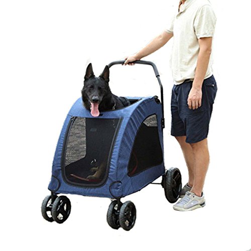 Preisvergleich Produktbild shanzhizui Große Hunde Haustierwagen Verletzte Hunde Mehrere Haustiere Verbreitet Heiser Neapolitanisch Kanarienvogel Bordeaux Mastiff Castro Große Hundewagen Zusammenklappbar, blue