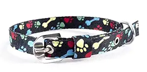 JAPIN Adjustable Paw and Bone Printed Nylon Puppy Collar (Colour May Vary)