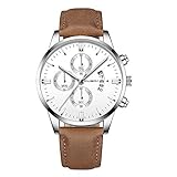 Gaddrt Herrenmode Sport Edelstahl Gehäuse Lederband Quarz Analog Armbanduhr Herrenuhren (L)