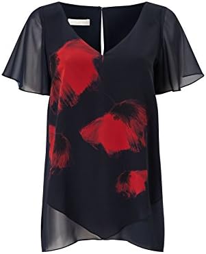 Jacques Vert Navy Orange Floral Blouse Size 16 Navy