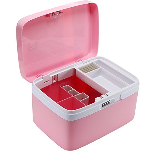 Aufbewahrungsbehälter Tragbar Beauty Case Multikoffer Transportkoffer Kosmetikkoffer FORTUNE DRAGON Aufbewahrung Organizer mit Zahlenschloss (Pink) - 4