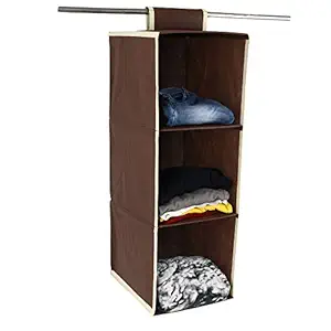 Shrey Creation 3 Tiers Clothes Hanging Organizer, Wardrobe for Regular Garments, Shoes Storage Cupboard, Hanger Bag - Brown