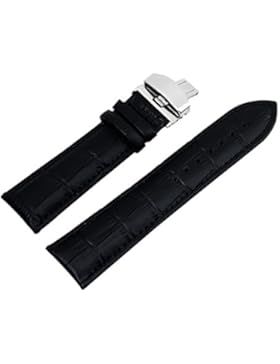 24mm Genuine Leder schwarze Edelstahl Verschluss Uhrenarmband Straps Bands