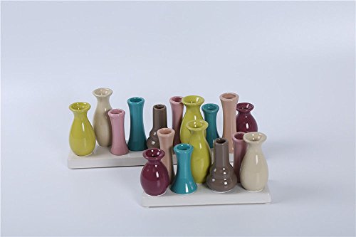 Keramikvasenset Blumenvase Keramikvasen bunt / weiß Vase Blumen Pflanzen Keramik Set Deko Dekoration (3 Sets je 7 Vasen, bunt) - 6