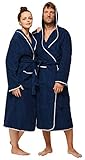  Sowel® Bademantel Damen und Herren, 100% Baumwolle, Kapuze, Extra Lang, Flauschiges Frottee, Premium, XS, Navy/Grau