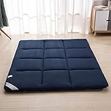 WJH Moelleux Matelas Respirant, Tatami Mat, Matelas futon Japonais Antibactérien Anti-acarien Microfibre Doux Reine Dormir Pad-Bleu Marine 90x200cm(35x79inch)