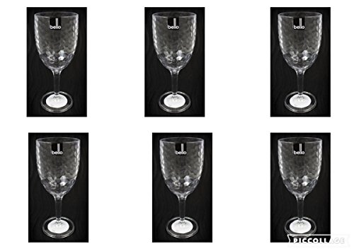 "Bello" Pack of 6 Plastic Wine Goblet Dimple Glasses