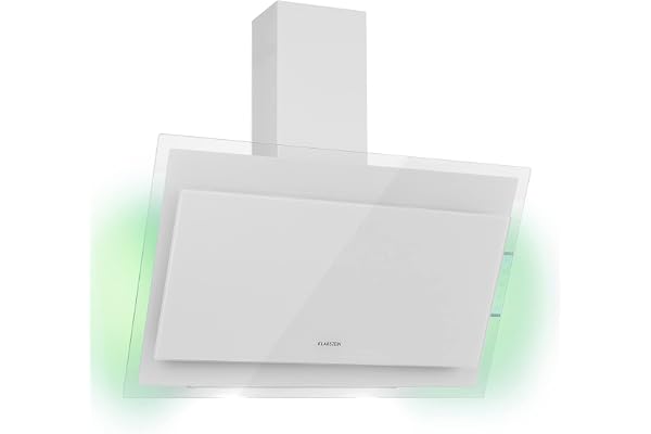 Klarstein Hotte Aspirante 90cm, Hottes de Cuisine Inclinées, Filtre de Hotte en Aluminium, Débit d'Air Puissant 601m³/h, LED, Ecran Tactile, Extracteur d'Air Silencieux, Hotte Efficace avec Evacuation
