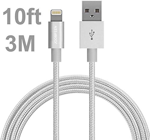 Lightning Cable, JOOMFEEN 10ft/3M Nylon Braided Extra Long Nylon Braided 8pin USB Syncing and Charging Cord for Apple iPhone 7/7 Plus/SE/6/6s/6 plus/6s plus,5c/5s/5,iPad Pro/Air/Mini,iPod(Silver)