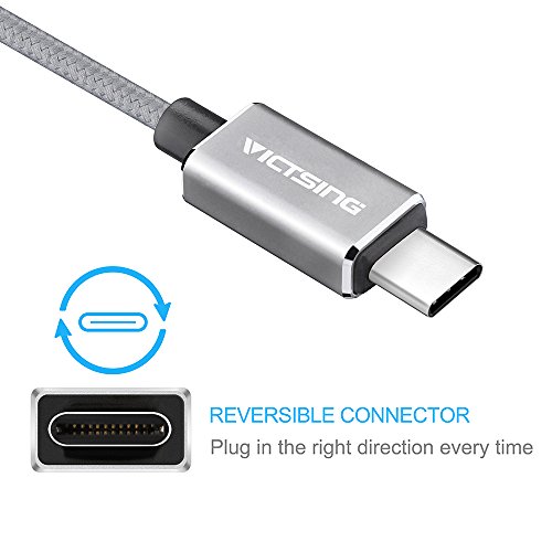 VicTsing 1m USB 3.1 Typ C Type C auf USB 2.0 Männlich to Männlich Nylon Braided Kabel Adapter mit Reversiblen Connector für Macbook 12inch 2015, ChromeBook Pixel, Nokia N1, Nexus 5x Nexus 6P usw. – Space Grau - 3