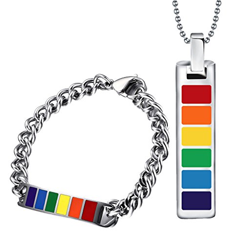 Sharplace Set Di Bracciali Polsino Con Catena Collana LGBT Colorato Ciondolo In Accaio Inossidabile Gioielli Uomo Donna