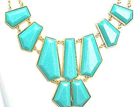 Large Statement Womens Vintage Fashion Jagged Necklace Jewellery Chain Rare Set (Turquoise)