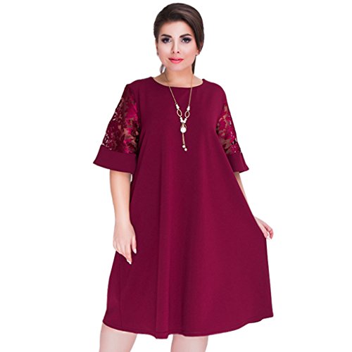 CUIGU 2018 Splice Loose Lace Summer Dresses Plus Size Women Knee-Length Office Dress