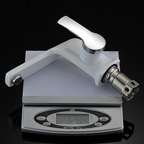 Homelody Weiss Lack Chrom Wasserhahn Einhebelmischer Badarmatur Waschtischarmatur Waschbeckenarmatur Armatur Bad Mischbatterie für Badzimmer - 6