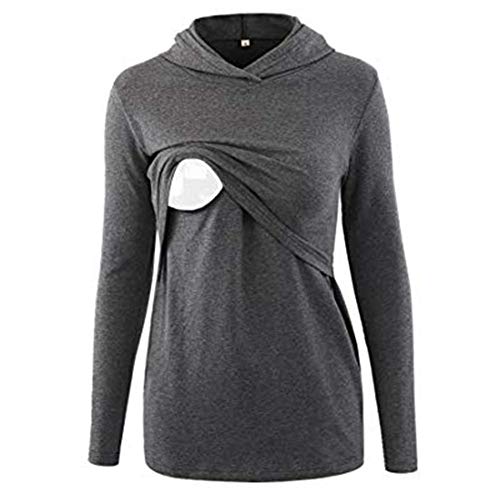 Preisvergleich Produktbild Umstandsmode Maternity Langarm Sweatshirt Stillshirt T-Shirt mit Stillfunktion Umstandsshirt Klassisch Einfarbig Stilltop Große Größe Umstandstop (3XL, Tiefes Grau)