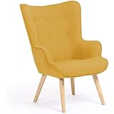 Fauteuil Scandinave Anders IDMarket - Tissu Bleu Canard, Structure Bois, Dimensions 64x70.5x73cm