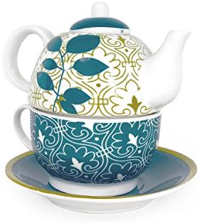 FADS Teapot Cup And Saucer Serving Set (Different Designs Available) (Floral Blue)